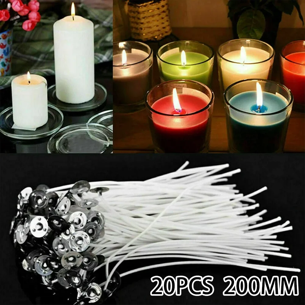 Cotton Wick Pre Tabbed - 20pcs Smokeless Candle Wicks 20cm Pre-Waxed
